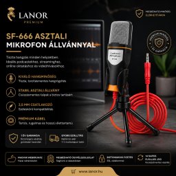 SF-666 asztali mikrofon állvánnyal számítógéphez 3,5 mm csatlakozóval