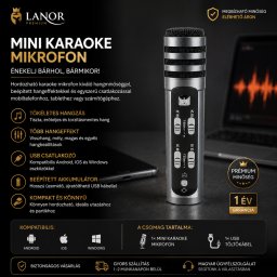 Mini karaoke hordozható mikrofon mobiltelefonhoz USB csatlakozással - fekete