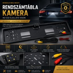 Tolatókamerás rendszámtábla keret 170° látószöggel - fekete