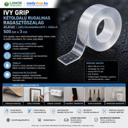 Ivy Grip kétoldalú rugalmas, átlátszó, újra felhasználható vízálló ragasztószalag 500 cm x 3 cm