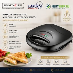 Royalty Line EST-750 mini grill- és szendvicssütő 750W - Fekete
