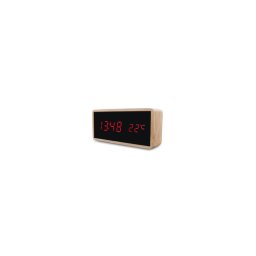 Digitális óra LED kijelzővel bambusz hatású burkolattal - barna (MS-496)