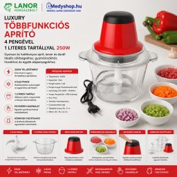 Luxury többfunkciós aprító 4 pengével 1 literes tartállyal 250W - piros