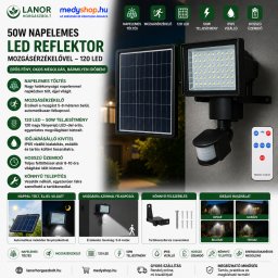 Napelemes LED reflektor mozgásérzékelővel 50W 120 LED - fekete