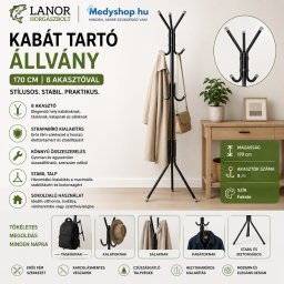Kabát tartó állvány 170 cm 8 akasztóval - fekete