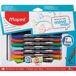 MAPED Tűfilc készlet, 0,4 mm, MAPED "Graph'Peps - How to Mind Map Box", 8 különböző szín
