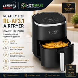 Royalty Line RL-AF3.1 olajnélküli sütő, AirFryer fritőz 1400W 3L