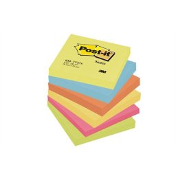 3M POSTIT Öntapadó jegyzettömb, 76x76 mm, 6x100 lap, 3M POSTIT "Energetic", vegyes színek
