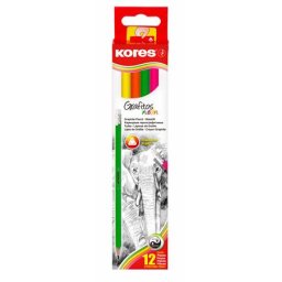 KORES Grafitceruza radírral, HB, háromszögletű, KORES "Neon"