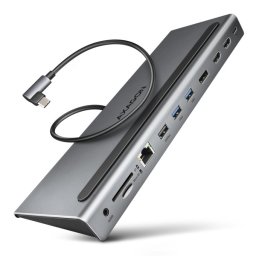 AXAGON HMC-4KX3, USB-C 5 Gbps dokkolóállomás, 2x HDMI DP, 3x USB-A, RJ-45 GLAN, SD/microSD, audio, PD 100 W