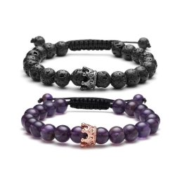 King Queen - Páros Karkötő - Lávakő - Ametiszt - Cirkónia Köves Korona Dísz