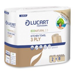 Papírtörlő konyhai 3 rétegű átmérő: 14,5 cm 200 lap/42 méter/tekercs 2 tekercs/csomag EcoNatural 2.3 Lucart_821639Jbarna