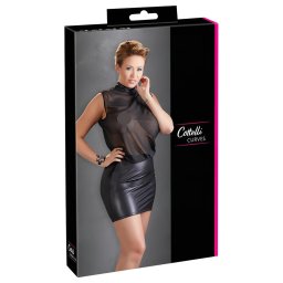 Cottelli Plus Size - fényes sifon szexi ruha nőknek (fekete)