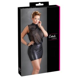 Cottelli Plus Size - fényes sifon szexi ruha nőknek (fekete)