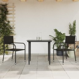 vidaXL 3 részes fekete polyrattan és acél kerti étkezőgarnitúra