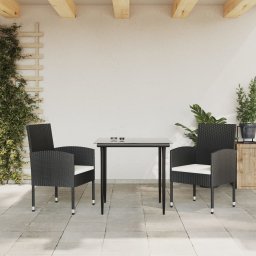vidaXL 3 részes fekete polyrattan és acél kerti étkezőgarnitúra