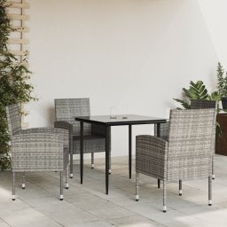 vidaXL 5 részes szürke-fekete polyrattan és acél kerti étkezőgarnitúra
