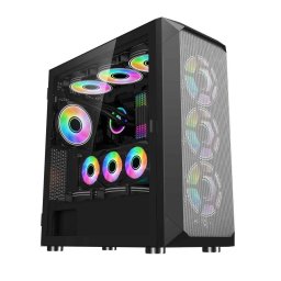 1stCOOL Wind Storm Black MiddleTower ARGB, AU, USB3.0, tápegység nélkül, RGB ventilátor, átlátszó oldalpanel, fekete színű