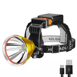 Vízálló fejlámpa beépített újratölthető akkumulátorral 300-500m világítási távolsággal - fekete/arany (V8G-1-P50)