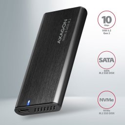 NVMe/SATA M.2 SSD külső ház mobilrack USB/USB-C 3.2 Gen2 fekete AXAGON (EEM2-SB2)