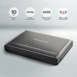 NVMe/SATA M.2 SSD külső ház mobilrack adapter USB/USB-C 3.2 Gen2 fekete AXAGON (ADSA-CC)