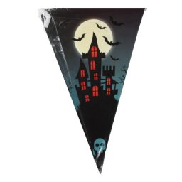 Halloween zászló, kastély-denevér mintával