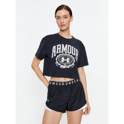 Under Armour Póló Ua Collegiate Crest Crop Ss 1379402 Fekete Loose Fit