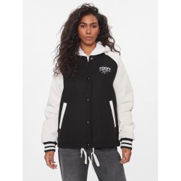 Tommy Jeans Bomber dzseki Cord Mix Letterman DW0DW16592 Fekete Regular Fit