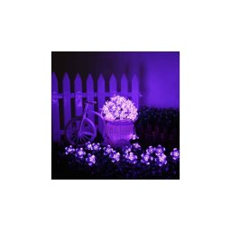 Napelemes fényfüzér, 50 LED, cseresznyefa virág design, lila Sakura, 5m, kültéri