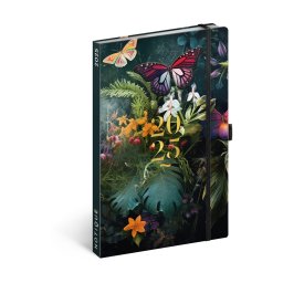 Keménytáblás heti zsebnaptár krémszínű lapokkal, leszorító gumiszalaggal Butterfly 130x210mm, Realsystem 2025.