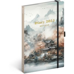 Keménytáblás heti zsebnaptár krémszínű lapokkal, leszorító gumiszalaggal Japan 130x210mm, Realsystem 2025.