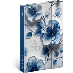 Határidőnapló mágnessel záródó, krémszínű lapokkal Porcelain Flower 110×160 mm, Presco