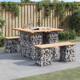 vidaXL tömör fenyőfa kerti asztal gabion mintával 100 x 102 x 72 cm