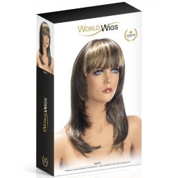 World Wigs - Kate hosszú, barna paróka, szőke tincsekkel
