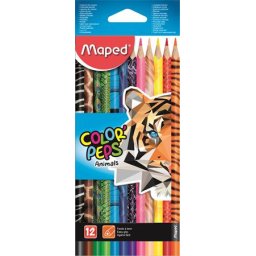 MAPED Színes ceruza készlet, háromszögletű, MAPED "Color'Peps Animal", 12 különböző szín