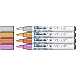 SCHNEIDER Metálfényű marker készlet, 2 mm, SCHNEIDER "Paint-It 011", 4 különböző szín