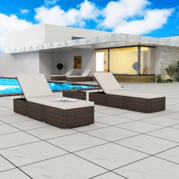 vidaXL 2 db barna polyrattan napozóágy asztallal