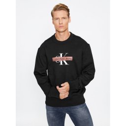 Calvin Klein Jeans Pulóver Monologo Stencil J30J324113 Fekete Relaxed Fit