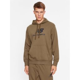 New Balance Pulóver Essentials Stacked Logo French Terry Hoodie MT31537 Barna Regular Fit