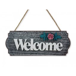 Fali tábla Welcome szürke rózsás 30x12cm