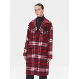 Tommy Hilfiger Gyapjú kabát Imd Tartan WW0WW39761 Piros Relaxed Fit