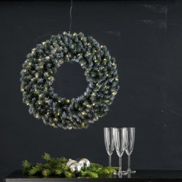 LED dekoráció , zöld műfenyő , havas led koszorú , 60LED , 70cm , kültéri , IP44 , EGLO , EDMONTON