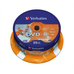 DVD-R lemez, nyomtatható, matt, ID, 4,7GB, 16x, 25 db, hengeren, VERBATIM