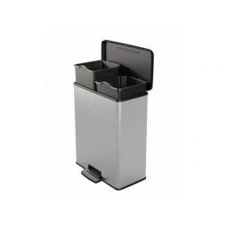 Pedálos szemetes, újrahasznosított műanyag, kivehető vödörrel, 2x26 l, CURVER \Deco bin duo\, fekete/ezüst