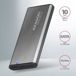 NVMe SATA M.2 SSD külső ház mobilrack szürke USB-C 3.2 Gen2 csavarmentes AXAGON (EEM2-SG2)