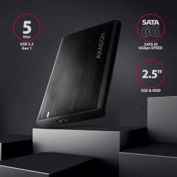2.5" HDD SSD külső ház mobilrack microUSB-B 3.2 Gen 1 fekete csavarmentes AXAGON (EE25-A6M)