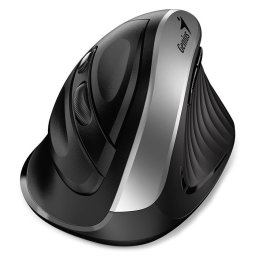 Genius Ergo 8250S, egér, vezeték nélküli, függőleges, 1600DPI, 6 gomb, hangtalan, fekete-ezüst, fekete-ezüst