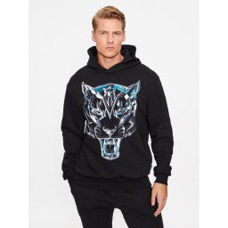 Plein Sport Pulóver Hoodie Sweatshirt Chrome Tiger AACC MJB3163 SJO001N Fekete Regular Fit