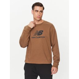 New Balance Pulóver Essentials Stacked Logo French Terry Crewneck MT31538 Barna Regular Fit
