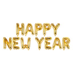 Fólia lufi, arany szín, 370 cm, Happy New Year